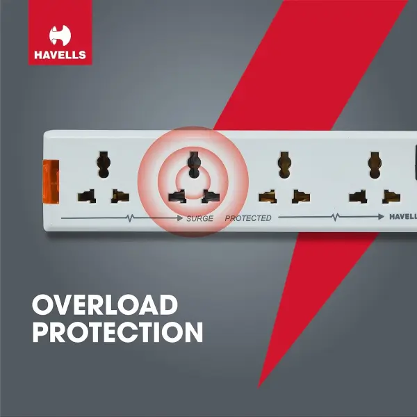 Havells 4 Way Extension Board With Surge & Spike Protection|For Power Requirements up to 1440W |1.5 Mtr High Quality