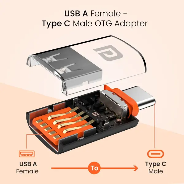 Portronics Bridge Y USB 3.0 to Type C OTG Adaptor, 10Gbps High Speed Data Transfer, Thunderbolt to USB Adapte